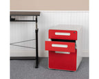 Flash Furniture Wren Ergonomic 3-Drawer Mobile Locking Filing Cabinet With Anti-Tilt Mechanism & Letter/Legal Drawer, White With Red Faceplate