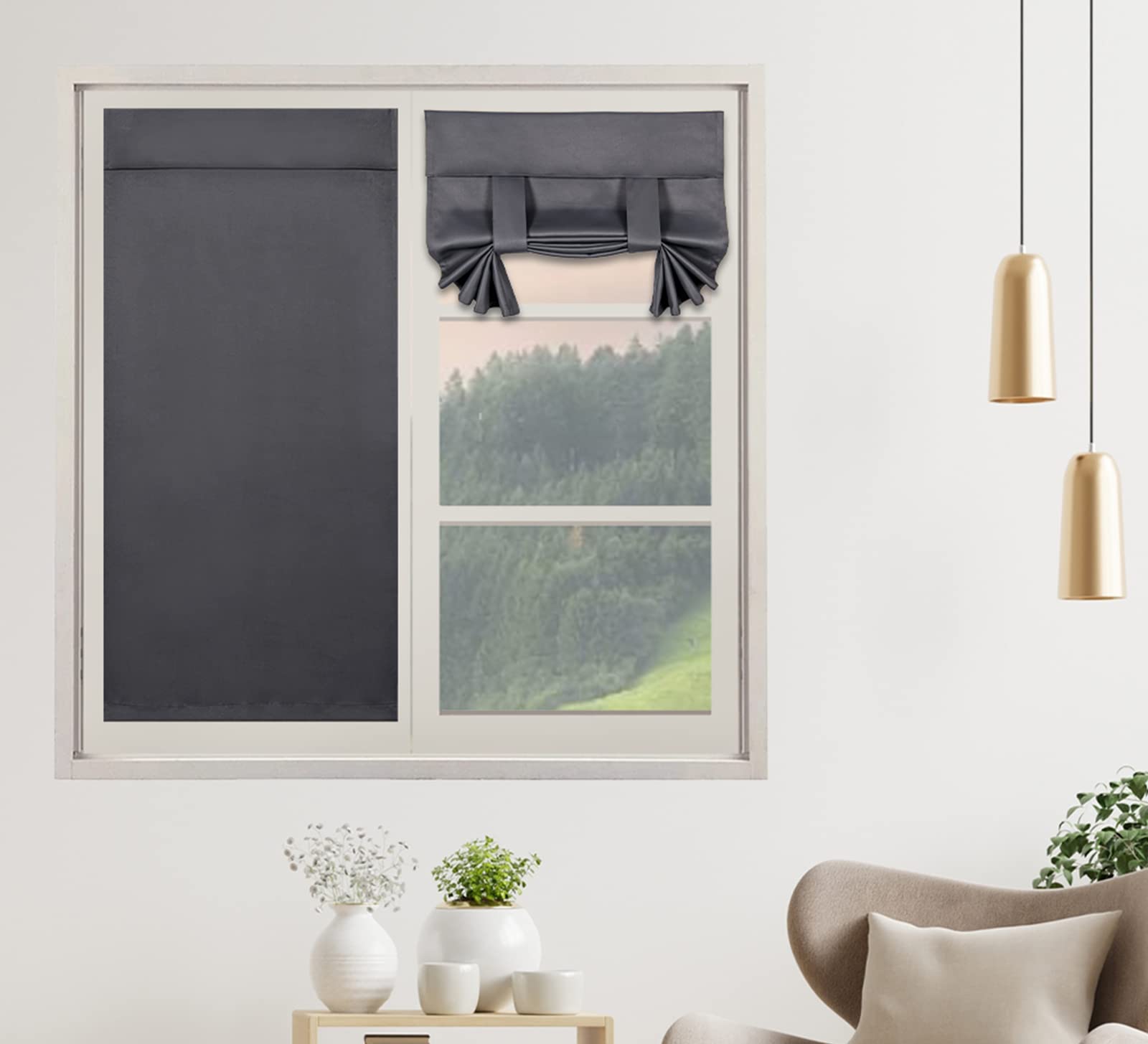 Pi French Door Curtain 2 Panels,Privacy Tie Up Shade Thermal Insulated Window Curtain For Classroom/Sliding Door/Front Door (W30Xl40,Dark Grey)