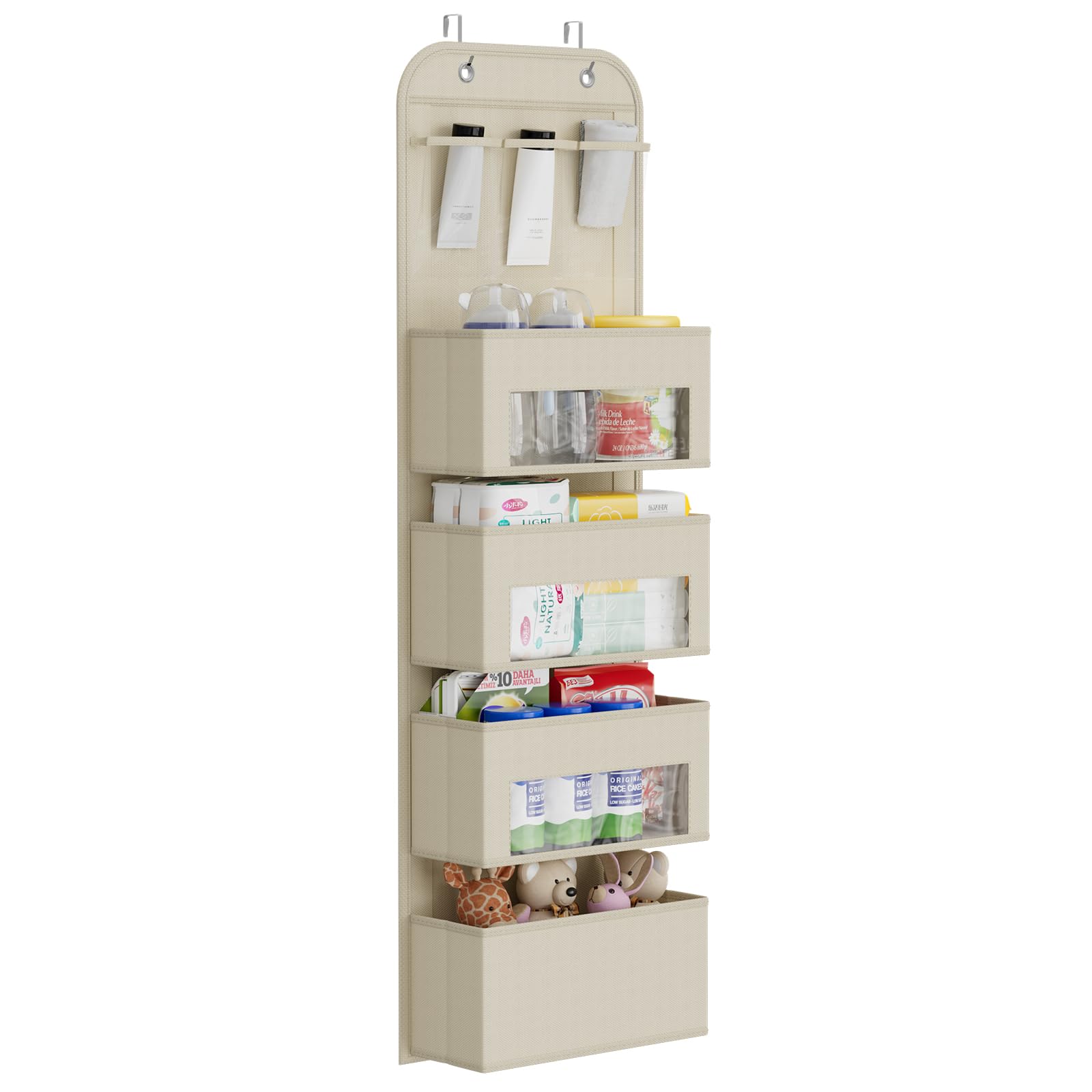 Youdenova Over The Door Organizer, 4-Shelf Door Hanging Organizer For Nursery, Beige