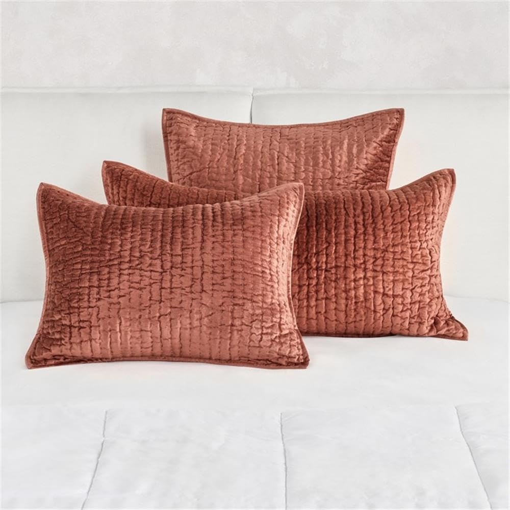 Kosas Home Dimitry 26x26 Velvet and Solid Cotton Euro Sham in Terracotta Orange