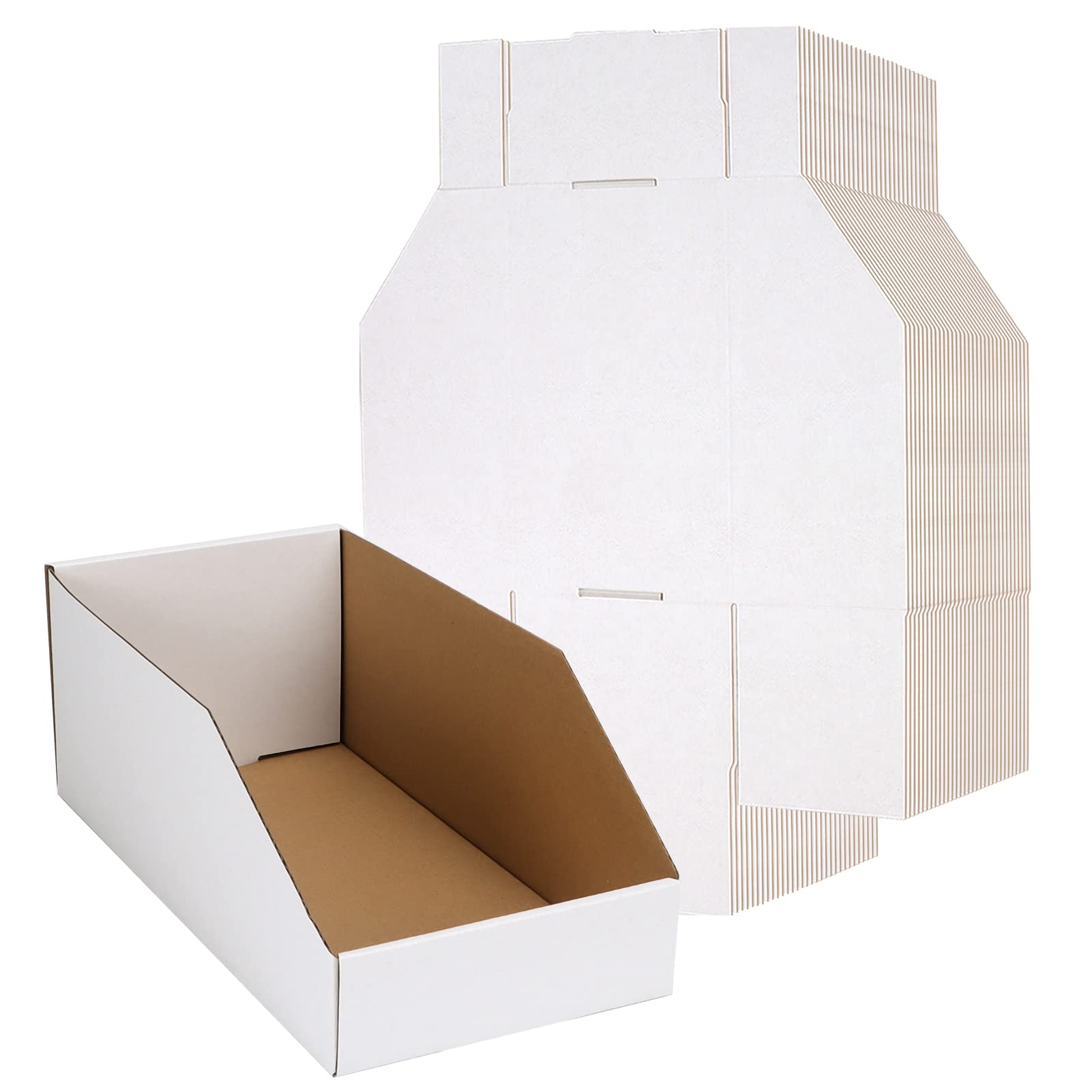 Exyglo Garage Storage Bins - Pack Of 35 Cardboard Shelf Organizer Bins 12X6X4.5Inch For Pantry, Parts, Snacks, Bottles, Cans
