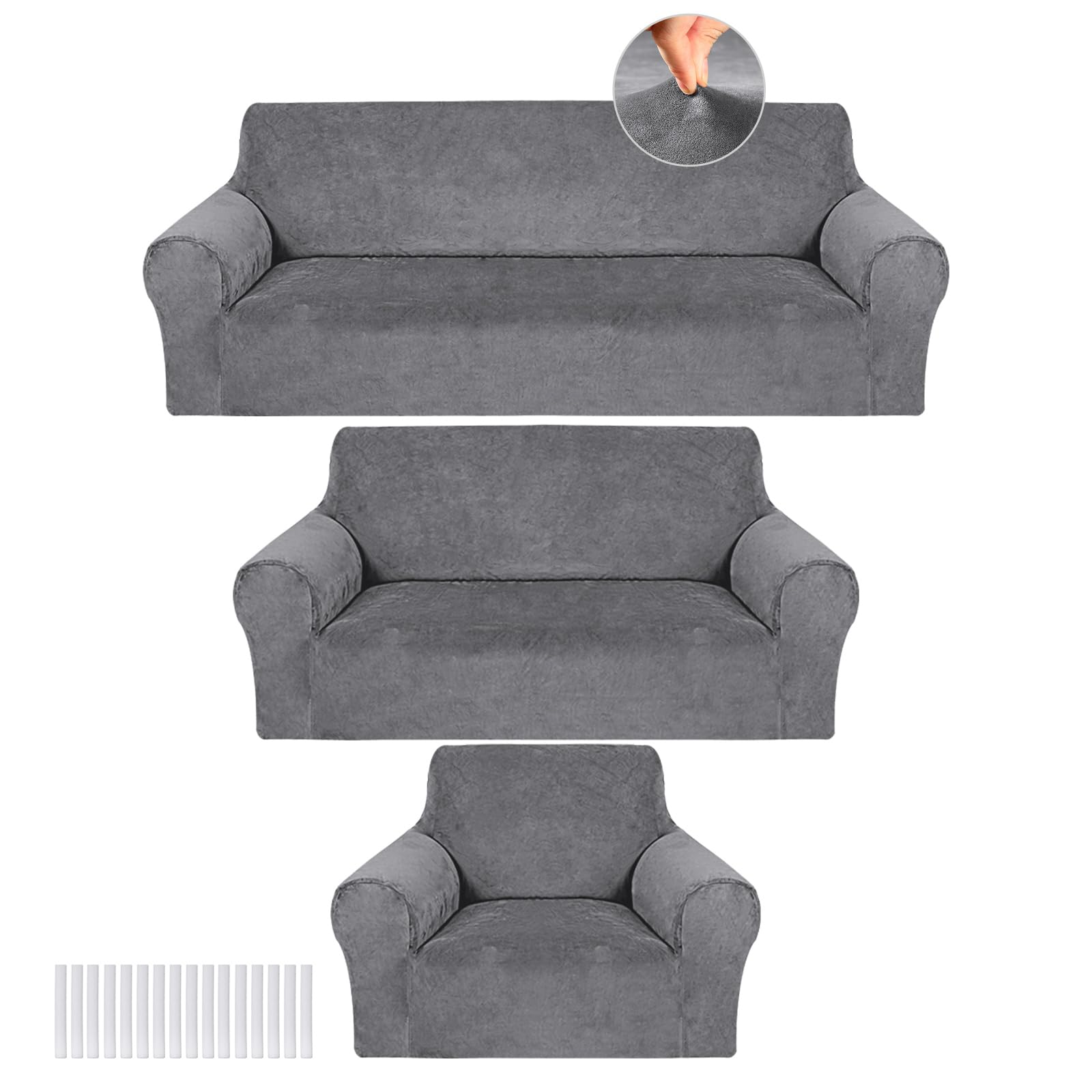 Peryiter 3 Pcs Slipcover Set For Couch Furniture Covers For Sofa Loveseat Couch Arm Chair, Form Fit Stretch, Wrinkle Free, Furni