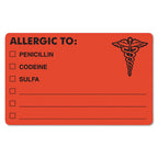 Tabbies Drug Allergy Medical Warning Labels, 2-1/2 X 4, Orange, 100/Roll
