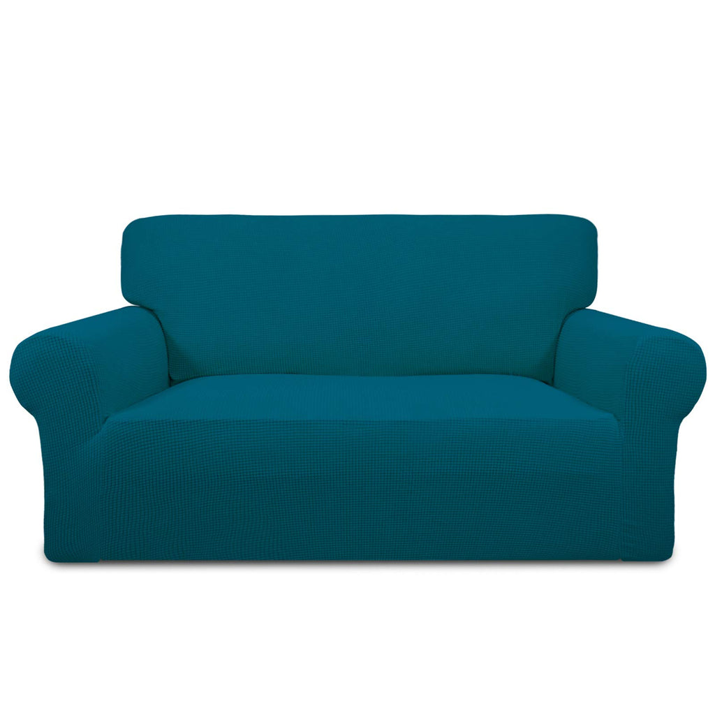 Purefit Stretch Loveseat Sofa Slipcover – Spandex Jacquard Non Slip Soft Couch Sofa Cover, Washable Furniture Protector With Non Skid Foam And Elastic Bottom For Kids (Loveseat, Peacock Blue)