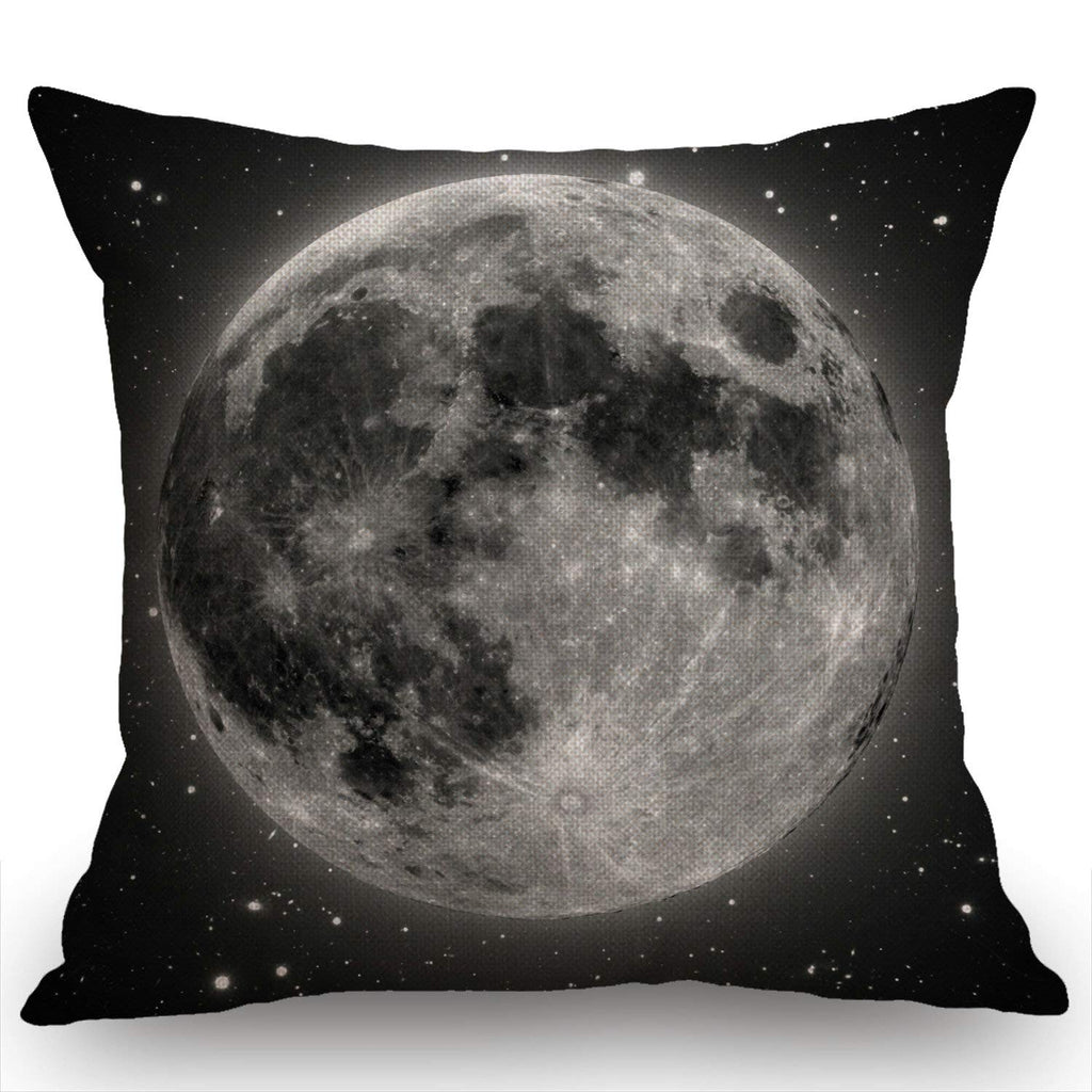 Swono Full Moon With Stars Decorative Cotton Linen Throw Waist Pillow Case Cushion Cover Grey Golden Pillowcase 18X18 Inches