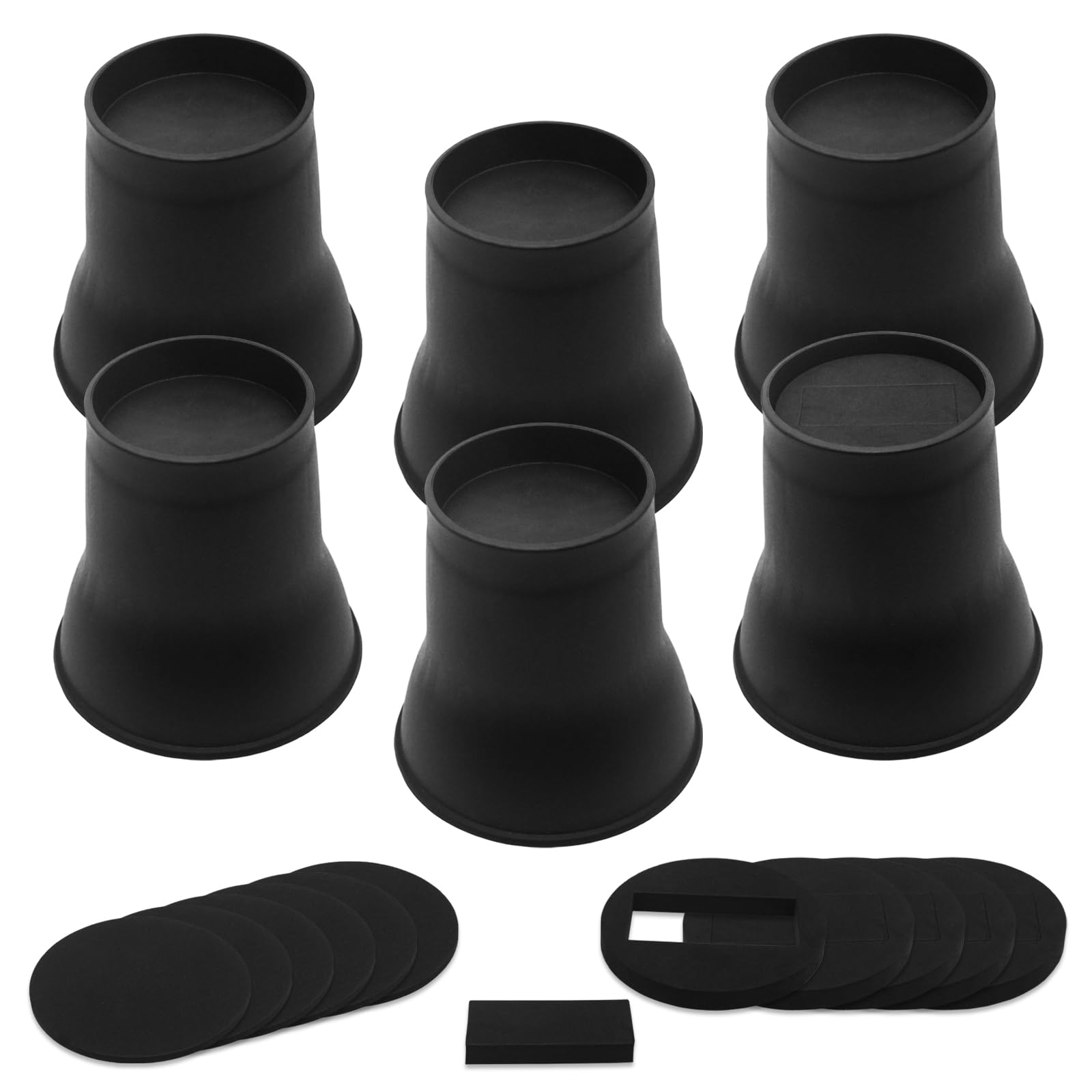 HANIHUA 6 Pack Bed Risers 6 inch Heavy Duty Black Furniture Risers, Bed Lifts Risers for Bed, Table, Couch, Desk, Bed Frame Rise