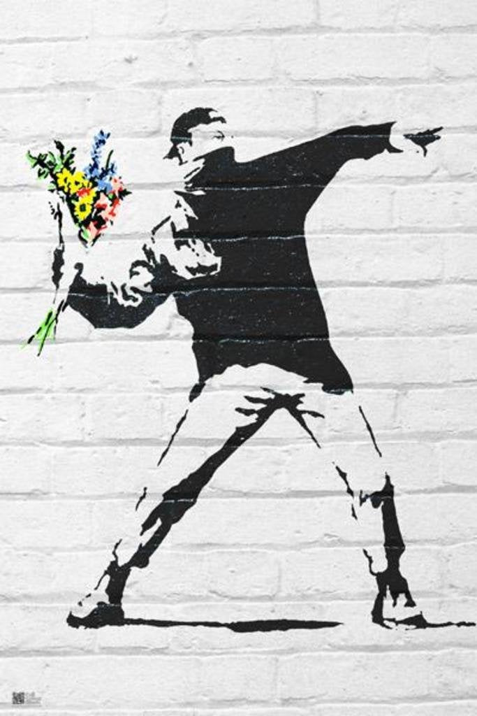 Pyramid America Banksy Flower Bomber Throwing Flowers Graffiti Art Cool Wall Decor Art Print Poster 24x36