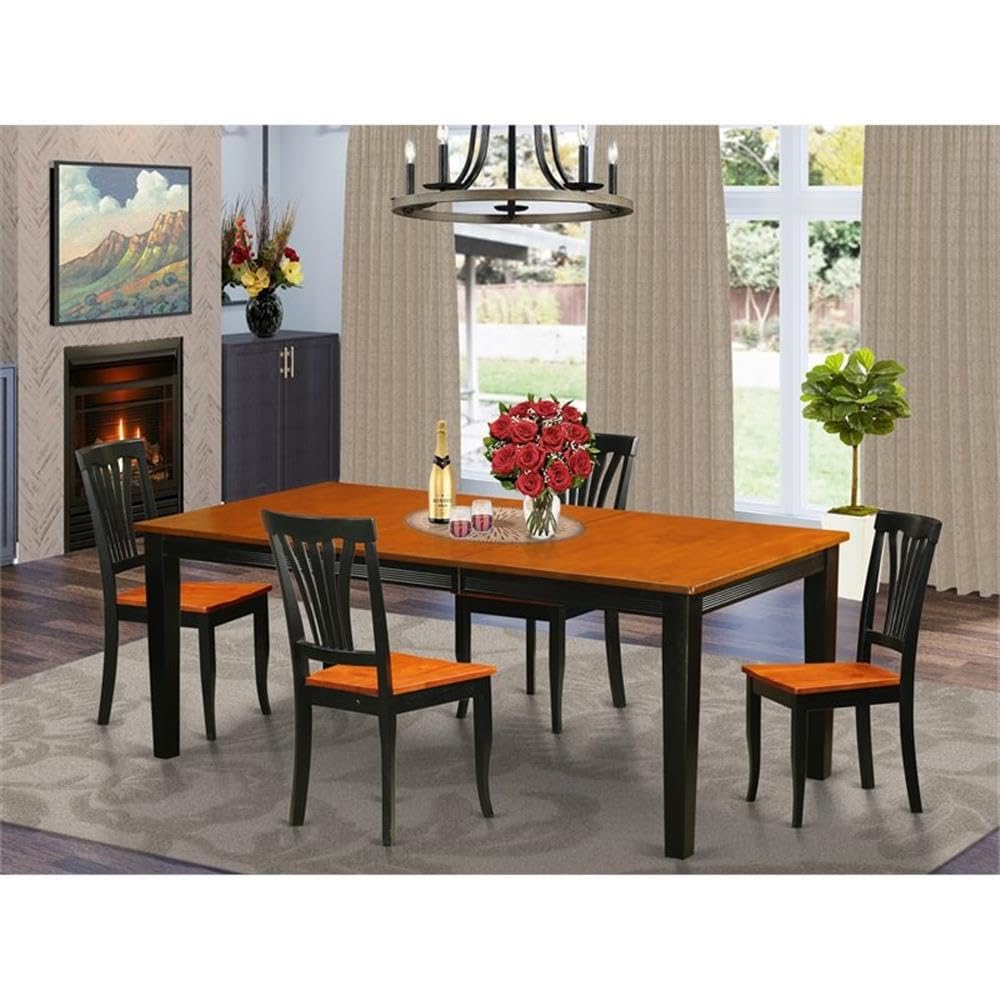 East West Furniture QUAV5-BCH-W 5 Piece Dining Set Includes a Rectangle Dining Room Table with Butterfly Leaf and 4 Kitchen Chairs, 40x78 Inch, Black & Cherry