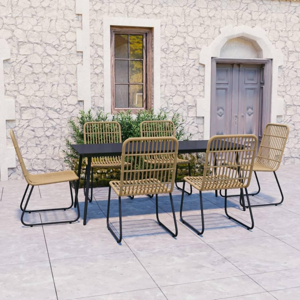 vidaXL Patio Dining Set - 7-Piece, Oak and Black, Poly Rattan Seats, Glass Tabletop, Powder-Coated Steel Framework, Easy Assembly & Weather-Resistant