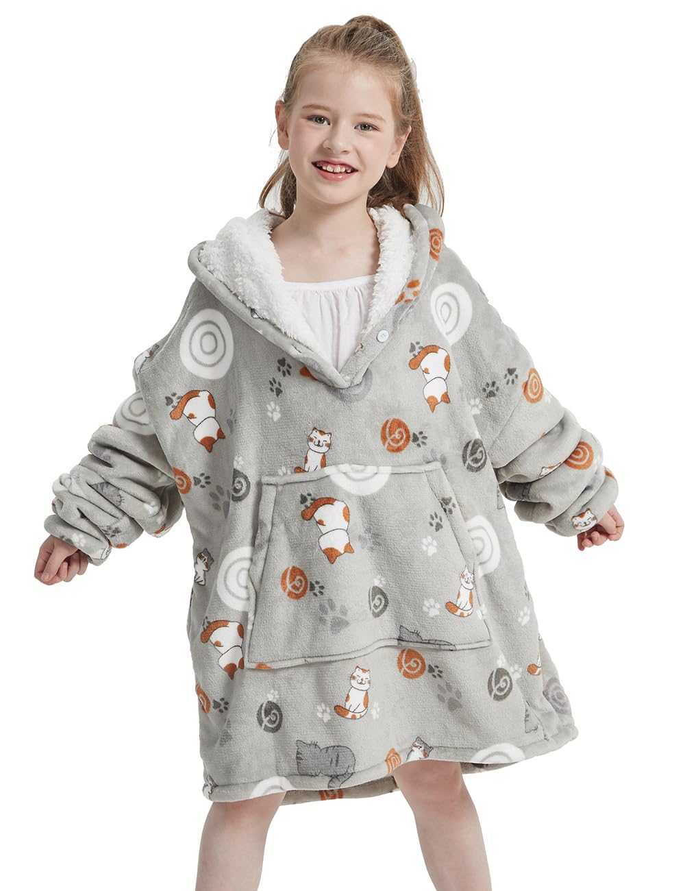 Nafleap Wearable Blanket Kids Hoodie Oversized Fleece Sherpa Christmas Sweatshirt Gift For Girls, Animal
