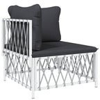 vidaXL White Patio Lounge Set - Modular Design with Powder-Coated Steel Frame - Durable Woven Fabric Material - Includes 3 Corner Sofas, 1 Middle Sofa, and Cushions