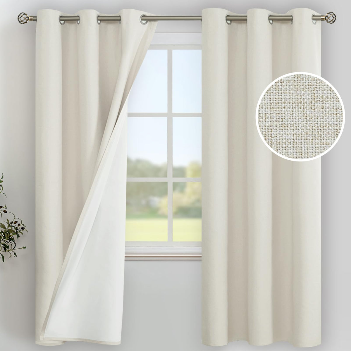 YoungsTex Linen 100% Blackout Curtains for Bedroom 72 Inch Long, Grommet Faux Linen Thermal Insulated Full Room Darkening Window