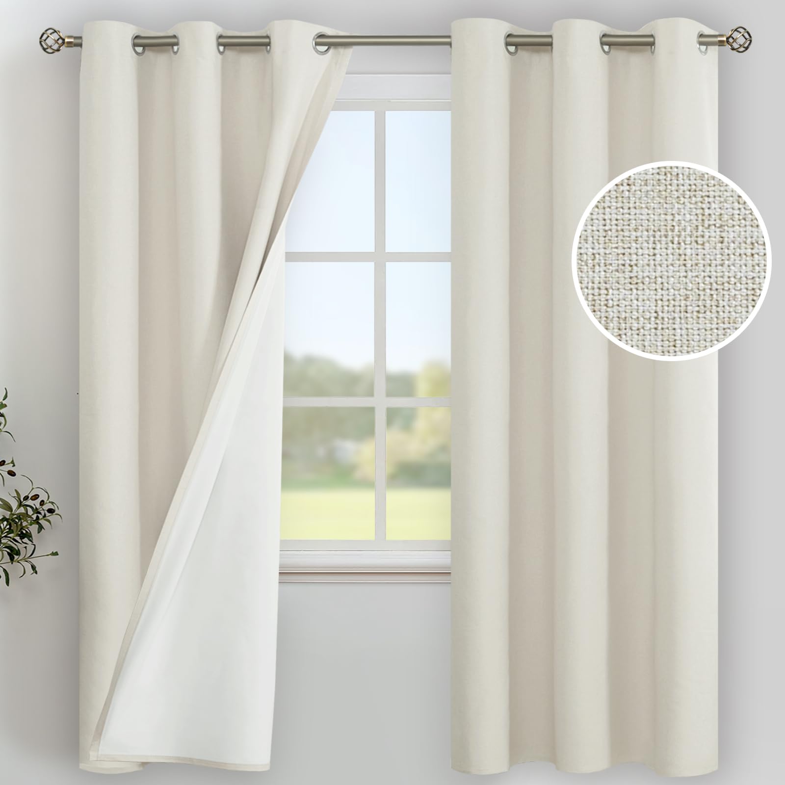 YoungsTex Linen 100% Blackout Curtains for Bedroom 72 Inch Long, Grommet Faux Linen Thermal Insulated Full Room Darkening Window