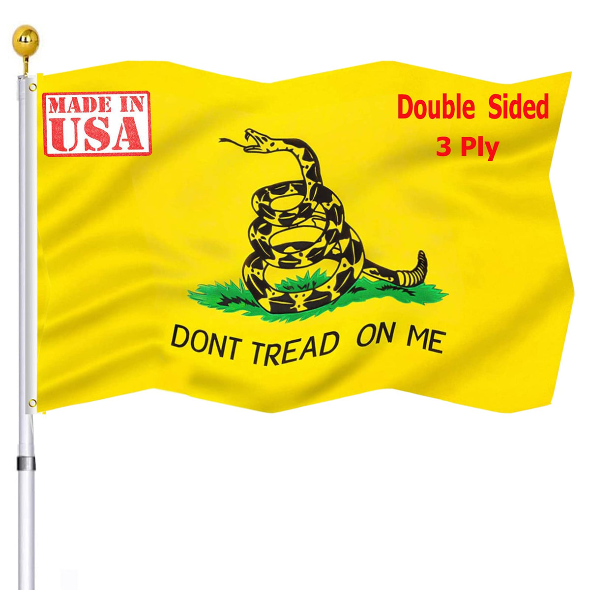 Dont Tread On Me Gadsden Double Sided Flag 3X5 Outdoor Heavy Duty Tea Party Yellow Coiled Rattle Snake Flags Banner With 2 Brass