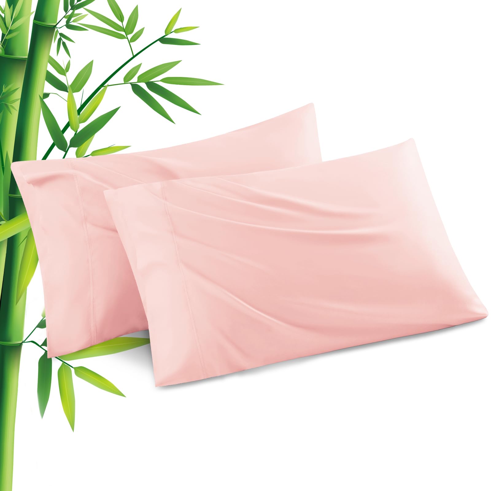 Pink Pillowcases Queen Size 2 Pack, Bamboo Rayon Cooling Pillow Cases With Envelope Closure, Cool & Breathable Pillow Cover For