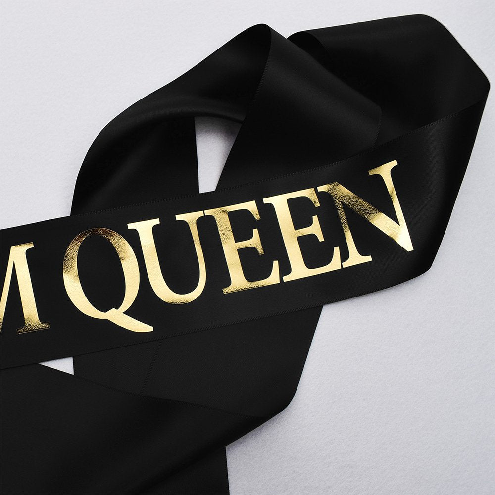 'Prom King' And 'Prom Queen' Sashes - Graduation Party School Party Accessories, Black With Gold Print