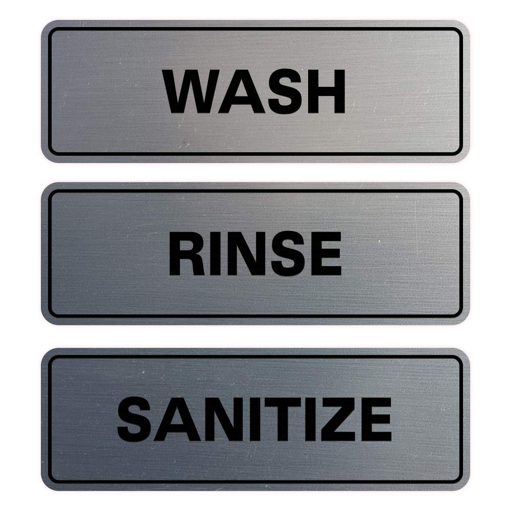 All Quality Standard Wash Rinse Sanitize Sign Set Of 3 Bay Sink Signs - Signs For Restaurants And Commercial Kitchens - Easy To