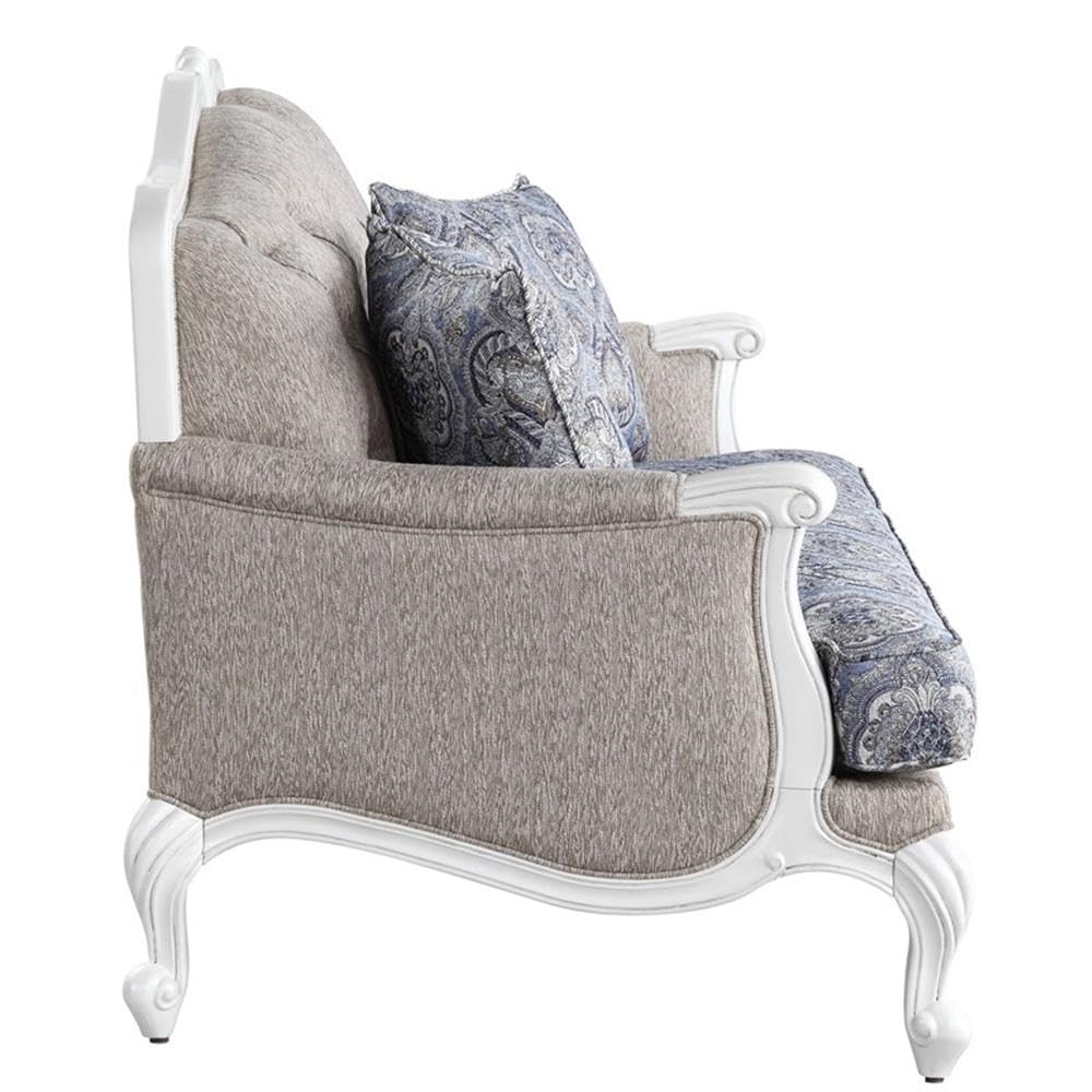 Acme Ciddrenar Fabric Tufted Sofa with 5 Pillows in White