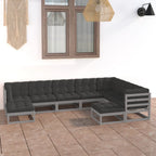 vidaXL Solid Pinewood Patio Lounge Set 9 Piece with Cushions Outdoor Garden Terrace Yard Furniture Wooden Lounge Sofa Set Seat Seating Gray