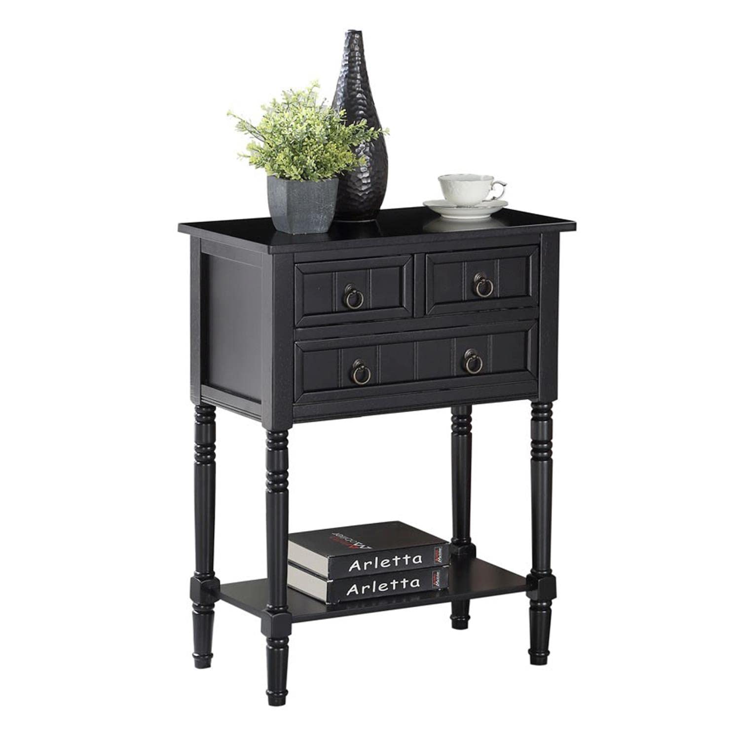 Convenience Concepts Kendra 3 Drawer Hall Table with Shelf, Black
