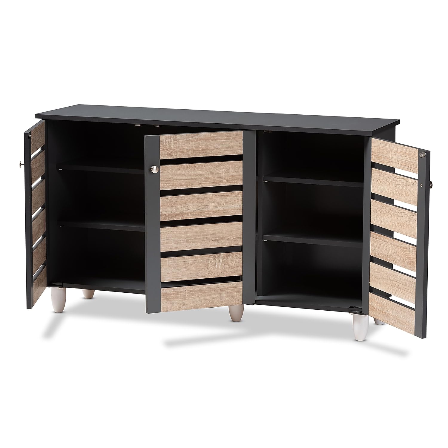 Baxton Studio Gisela 3-Door Shoe Storage Cabinet, Oak and Dark Gray (152-9173-HiT)