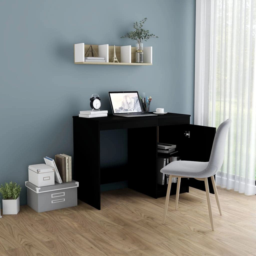 vidaXL Modern Scandinavian Style Desk, Black 39.4&quot;x19.7&quot;x29.9&quot; with Integrated Cabinet, Engineered Wood - Ideal for Home Office and Study Area