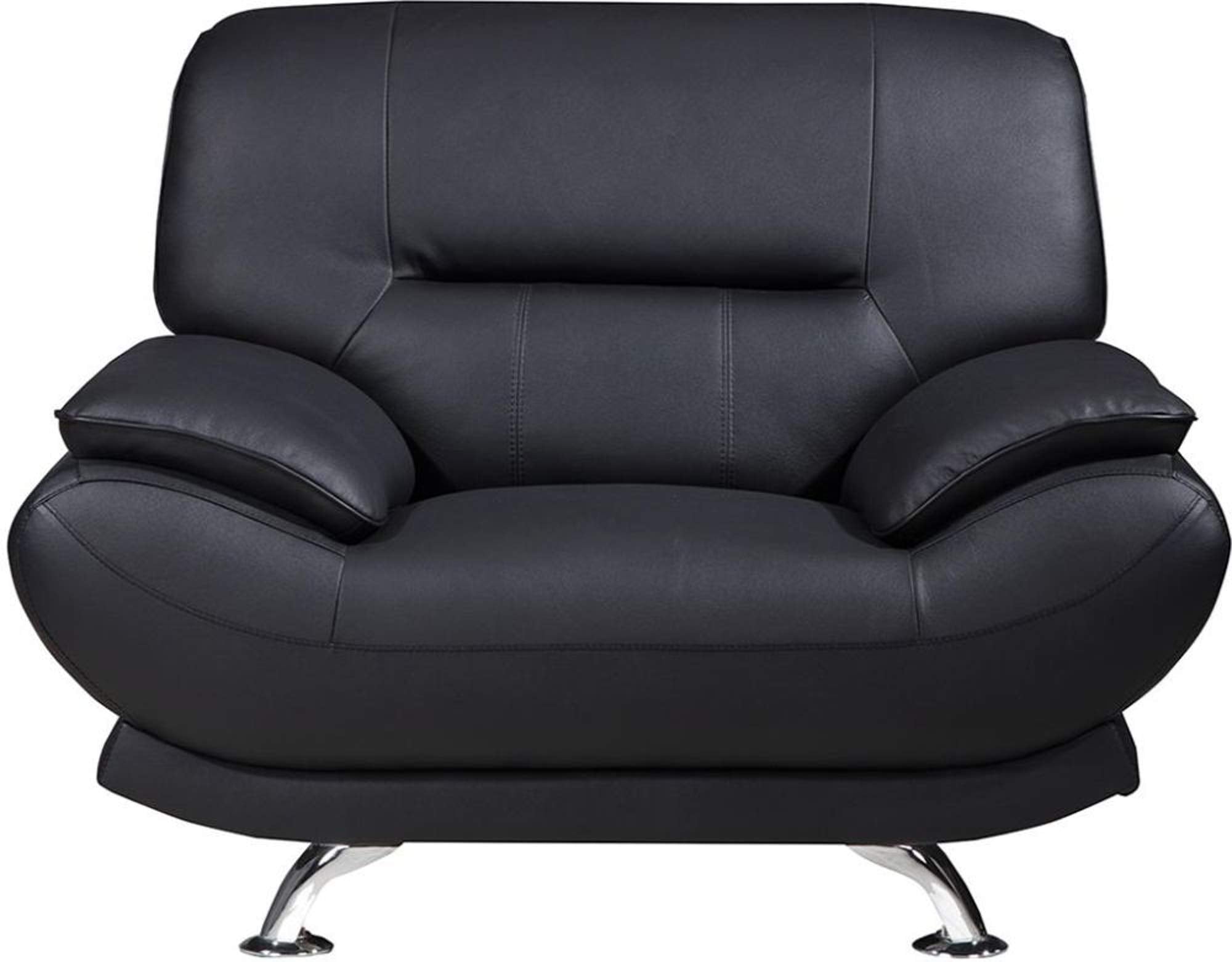 Benjara Leather Upholstered Wooden Chair with Bustle Cushion Back and Pillow Top Armrest, Black,