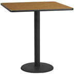 Flash Furniture 42'' Square Natural Laminate Table Top with 24'' Round Bar Height Table Base