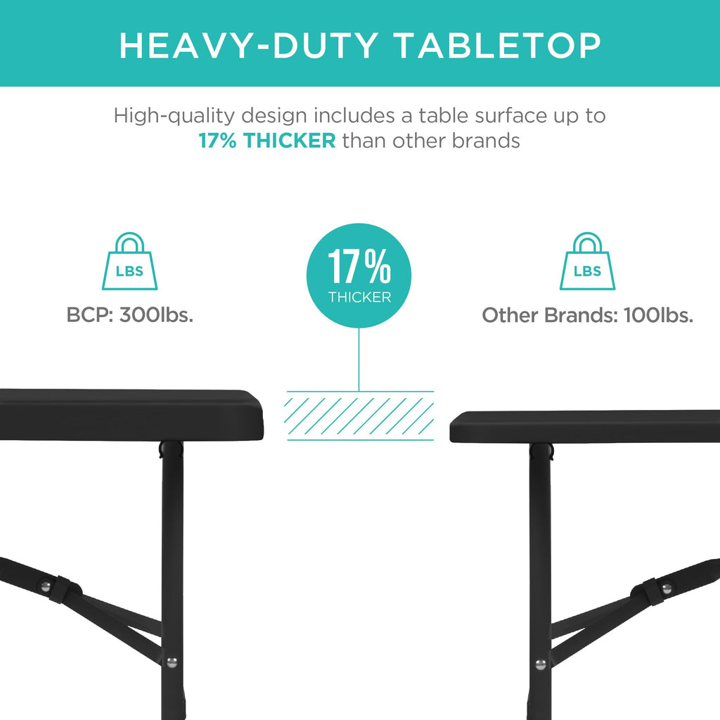 Best Choice Products 4Ft Plastic Folding Table, Indoor Outdoor Heavy Duty Portable W/Handle, Lock For Picnic, Party, Camping - Black