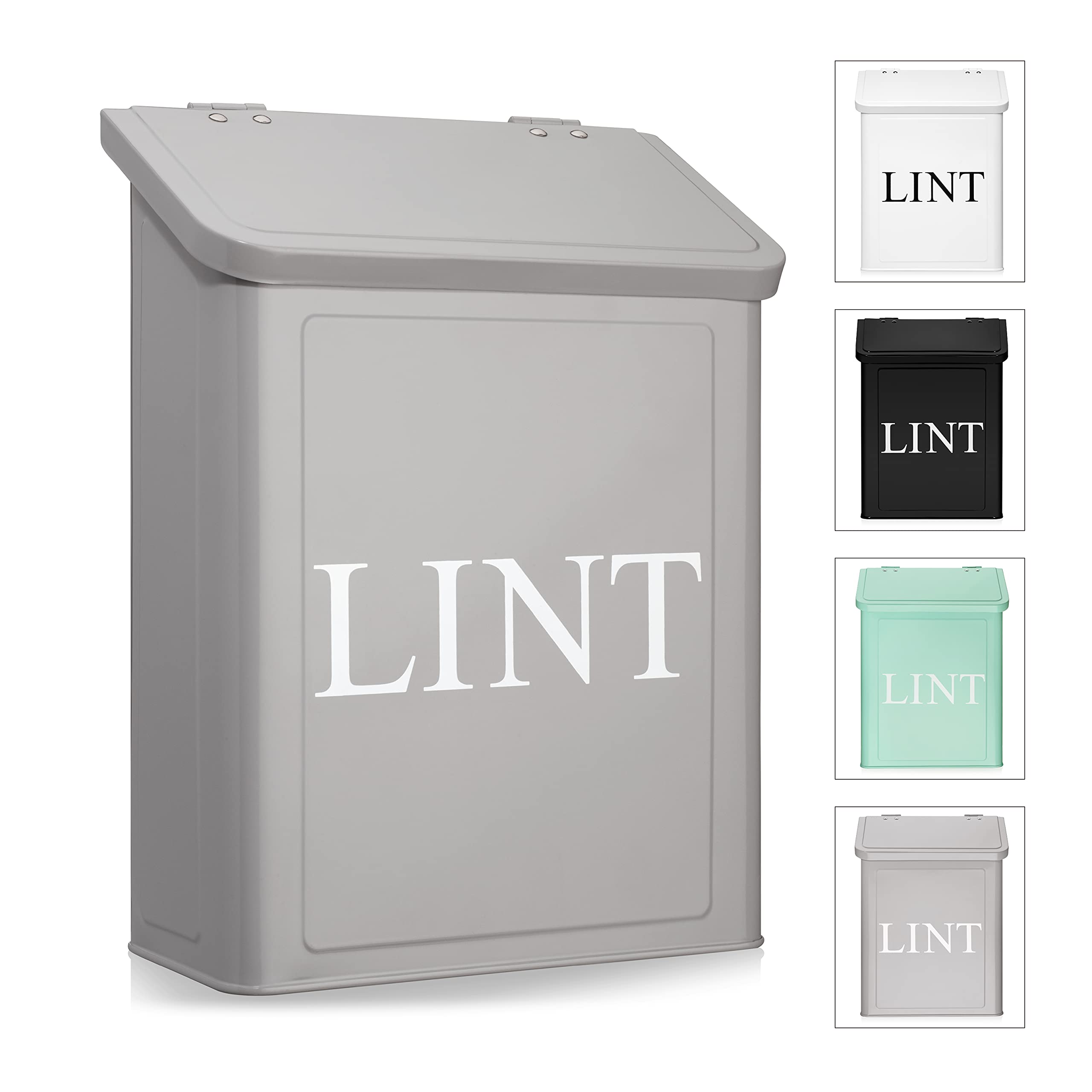 Calindiana Modern Farmhouse Metal Magnetic Lint Bin for Laundry Room Decor and Accessories with Lid and Laundry Room Organizatio