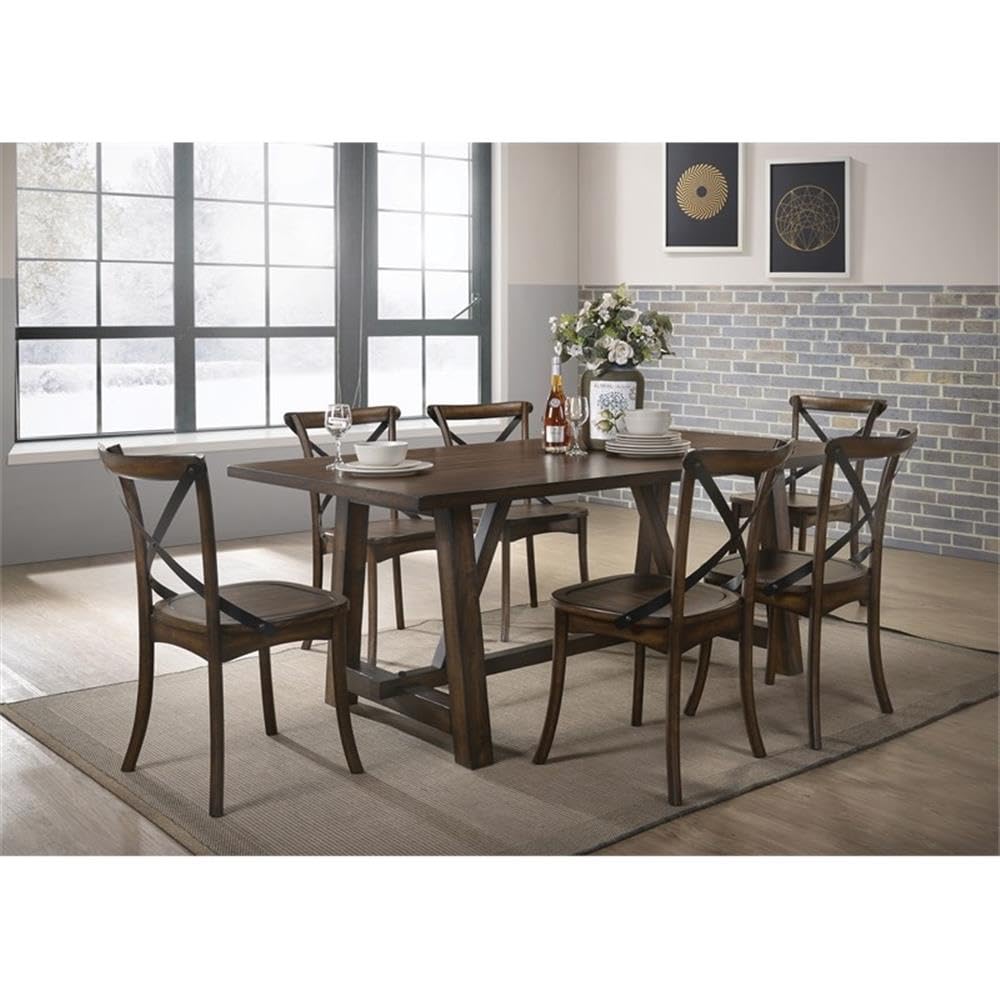 Acme Kaelyn Rectangular Wooden Trestle Base Dining Table Dark Oak