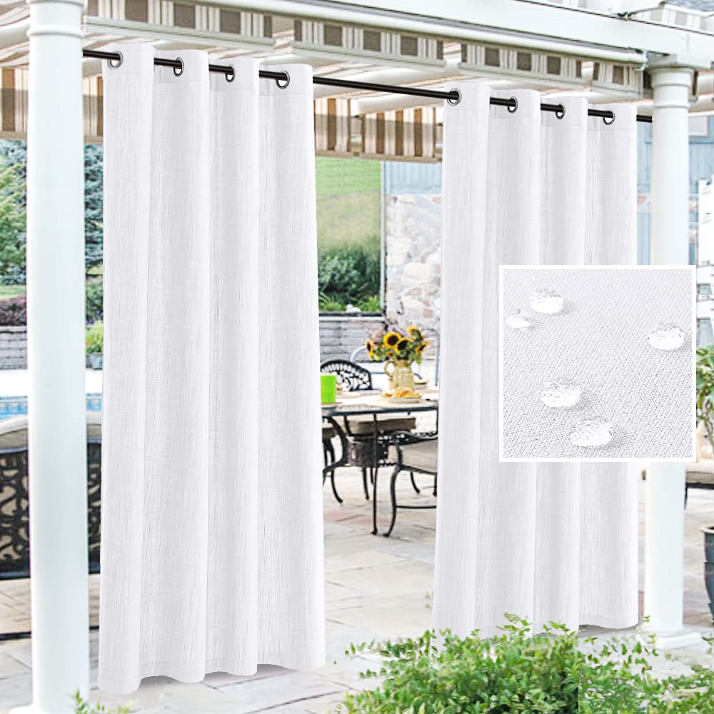 H.Versailtex Linen Look Outdoor Waterproof Curtains For Patio Privacy Grommet Sunlight Blocking Outside Curtains For Gazebo, Por