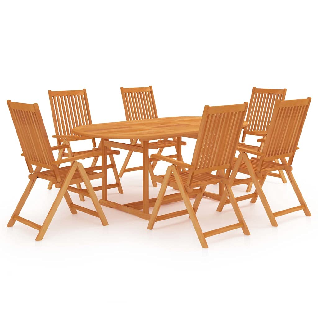vidaXL 7 Piece Patio Dining Set - Solid Teak Wood, Indoor and Outdoor Use, Table with Umbrella Hole, Foldable and Adjustable Chairs with 7 Reclining Positions, Easy Maintenance
