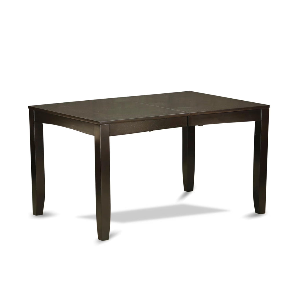 East West Furniture LYAN6-CAP-LC Lynfield 6 Piece Set Contains a Rectangle Dining Room Table with Butterfly Leaf and 4 Faux Leather Upholstered Chairs with a Bench, 36x66 Inch, Cappuccino