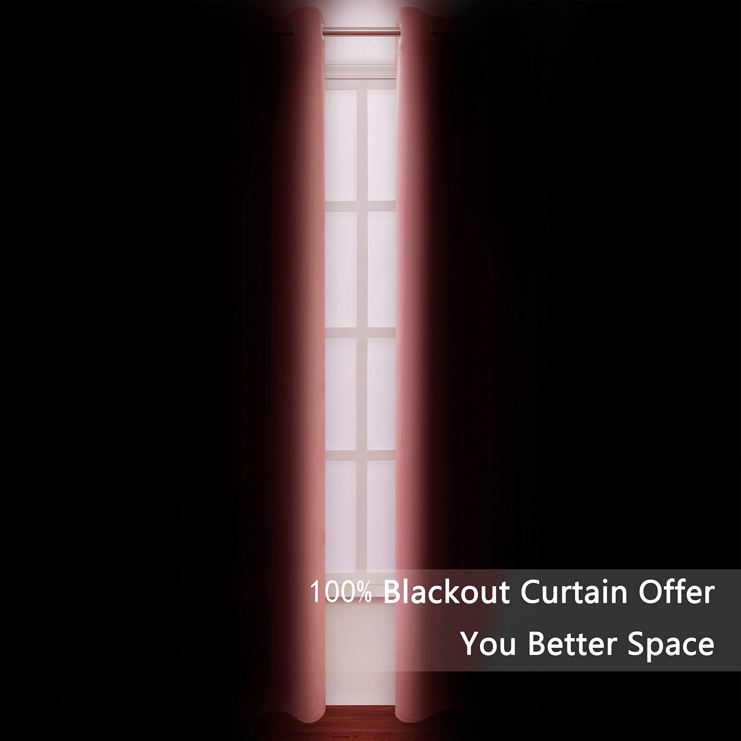 Lemomo 100% Blackout Curtains 52 X 72 Inch/Coral Curtains 2 Panels With Black Lining Room Darkening Thermal Insulated Bedroom Cu