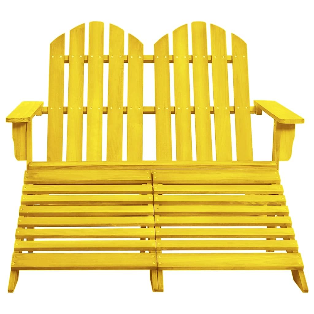 vidaXL Comfortable 2-Seater Patio Adirondack Chair with Detachable Ottomans in Solid Fir Wood - Yellow