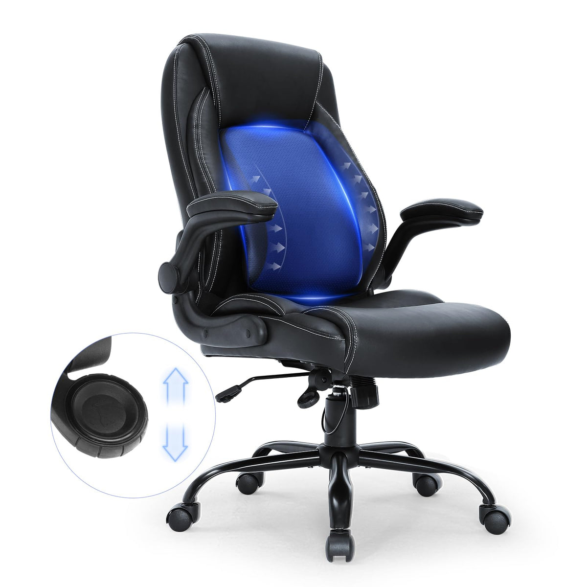 VEVOR Executive Office Chair with Cutting-Edge Adjustable Lumbar Support, High Back PU Leather Office Chair Ergonomic for Back P