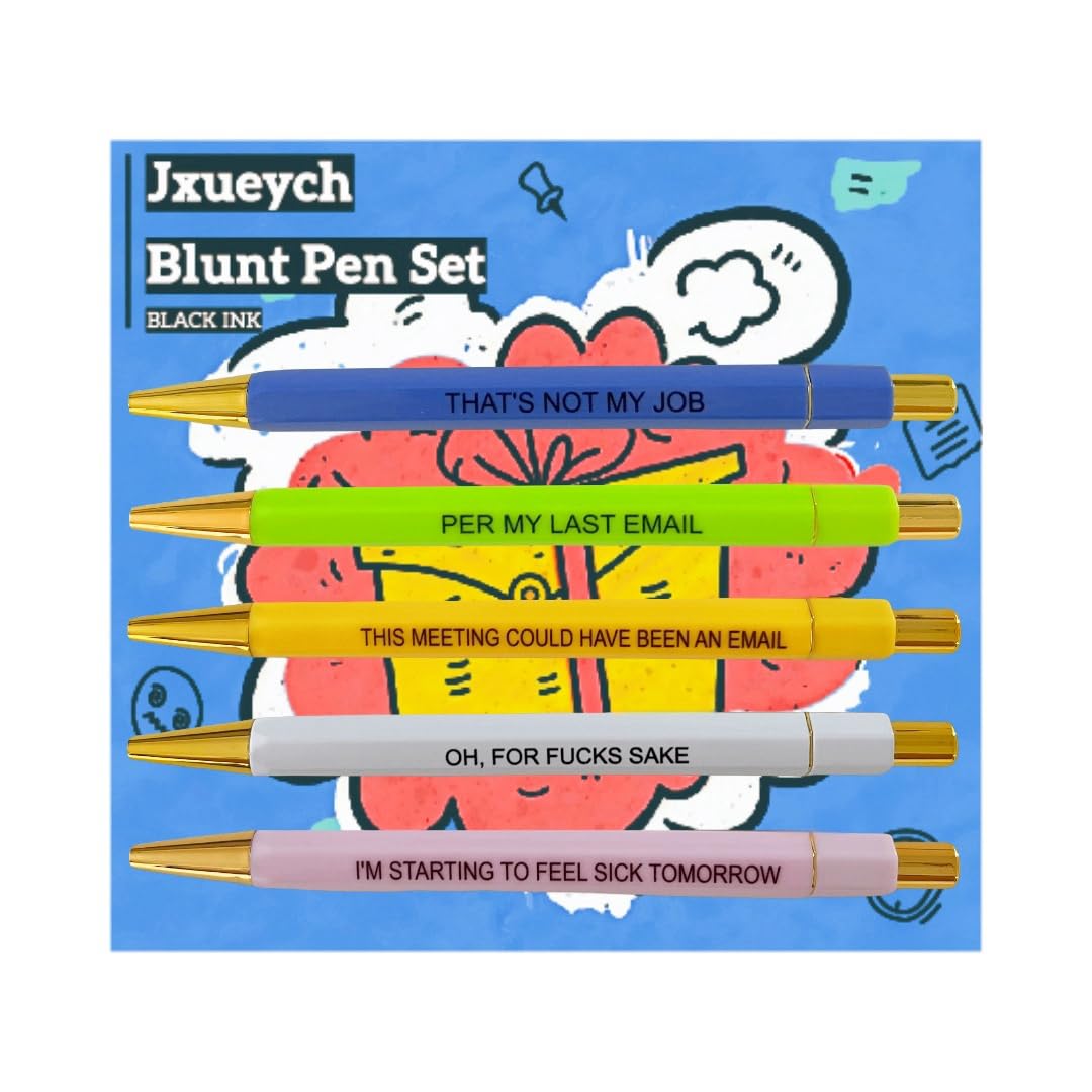 Jxueych Funny Pens 5-Count, Black Ink, Medium Nib 1.0Mm, Office Gifts For Coworkers, Personalized Vibrant Quotes Swear Word Dail