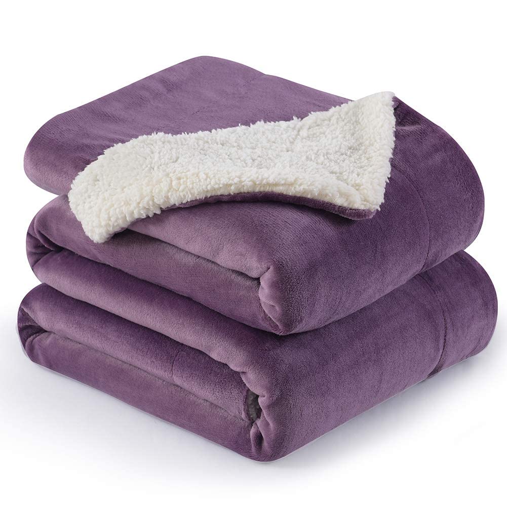 Nanpiper Throw Blanket Reversible Sherpa Flannel Bed Blanket Super Soft Fuzzy Plush Fleece Microfiber (90'X90' Cassis Purple)
