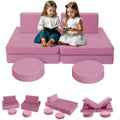 MeMoreCool 8-Piece Modular Kids Play Couch Sofa - Pink Convertible Toddler Couch for Playroom, Fold-Out Foam Baby Couch Play Set