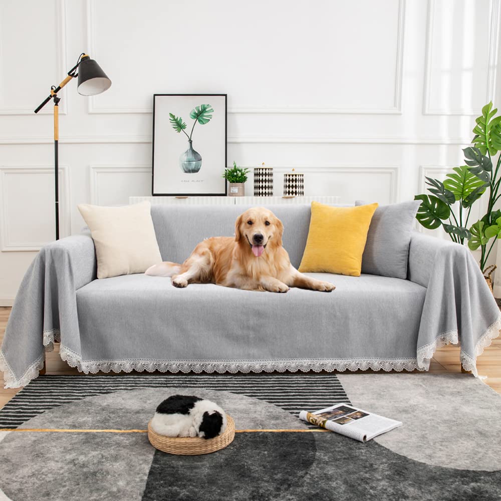 Roomlife Grey Couch Cover Comfy Chenille Sofa Covers For 3 Cushion Couch Sectional Couch Covers For Loveseat,Recliner Chair-Mult
