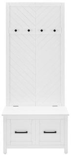 Crosley Furniture Kayce Hall Tree with Storage Bench and Coat Rack Hooks for Hanging, White