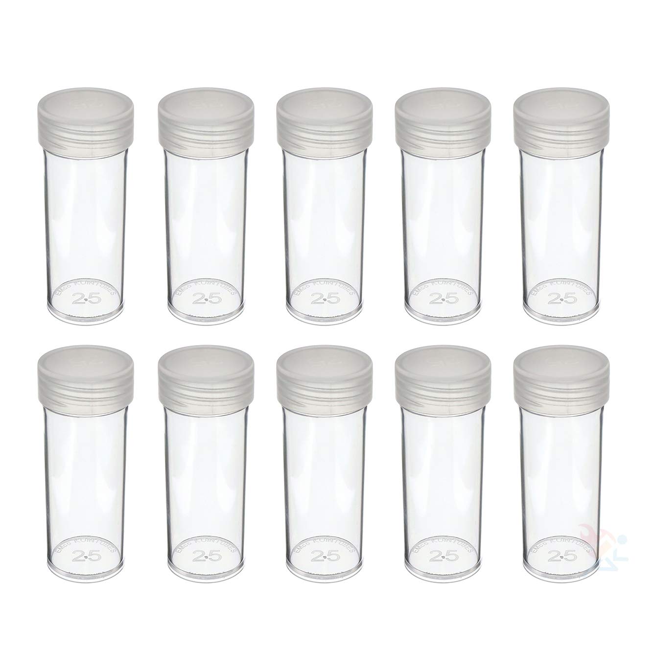Edgar Marcus (10) Round Clear Plastic (Quarter) Size Coin Storage Tube Holders With Screw On Lid