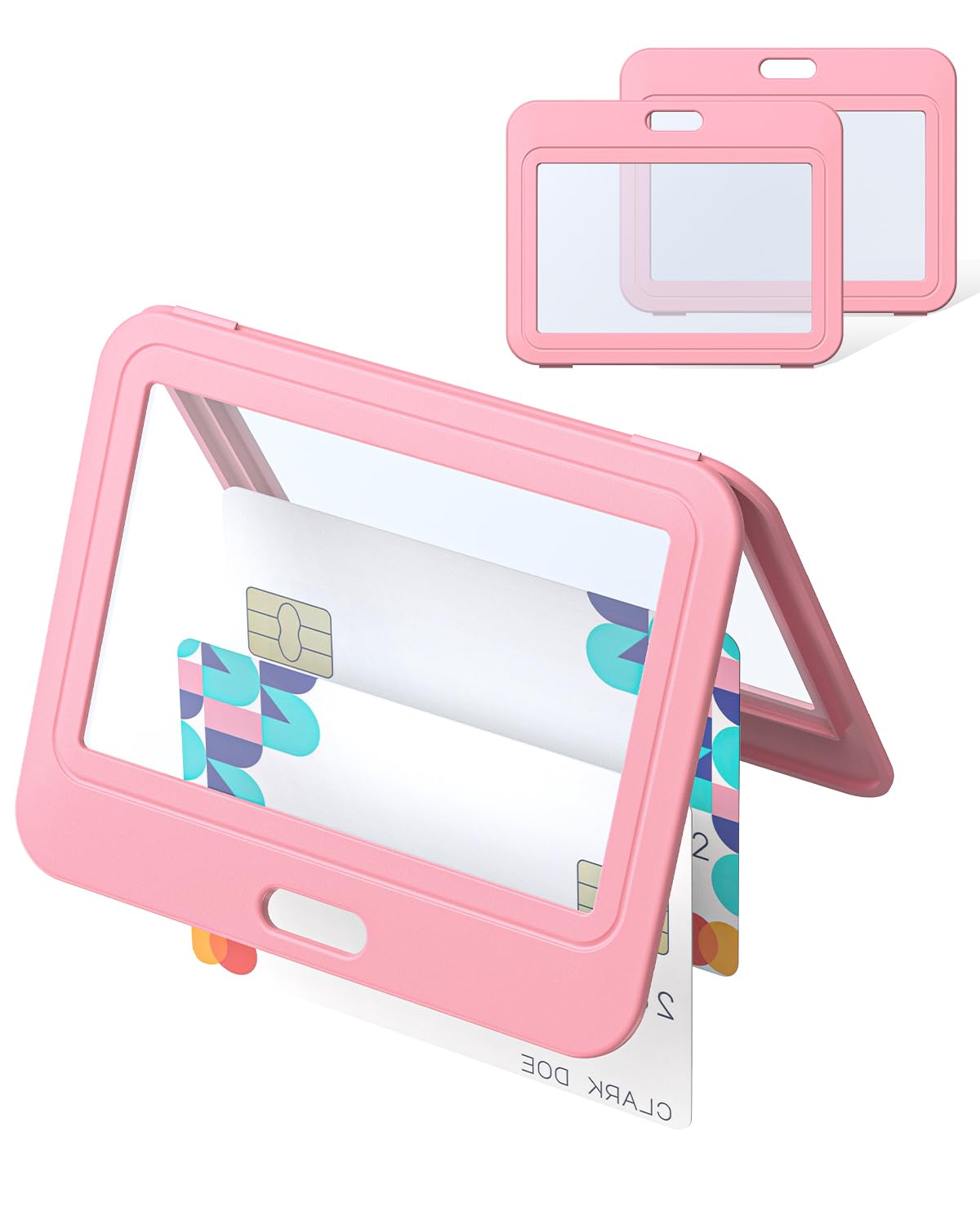 Uniclife 3 Pack Id Badge Holder With Double-Sided Windows Horizontal Hard Plastic Case Pink Card Protector Pouch For Office Scho