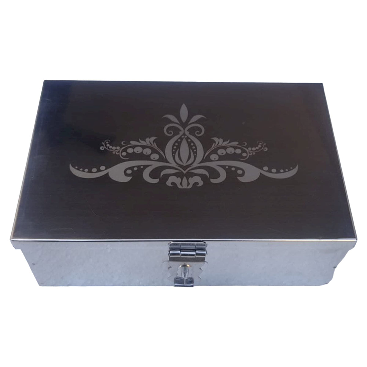 Crevita Stainless Steel Storage Boxes,Cash Peti, Pooja Peti,Organizer, Vanity Box, Safe Locker Box 9 inch Storage Box (Steel) W