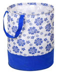 Craft Bazar Round Canvas Blue Floral Print 45 L Laundry Bag/Hamper Durable Collapsible Laundry Storage Basket For Dirty Clothes 