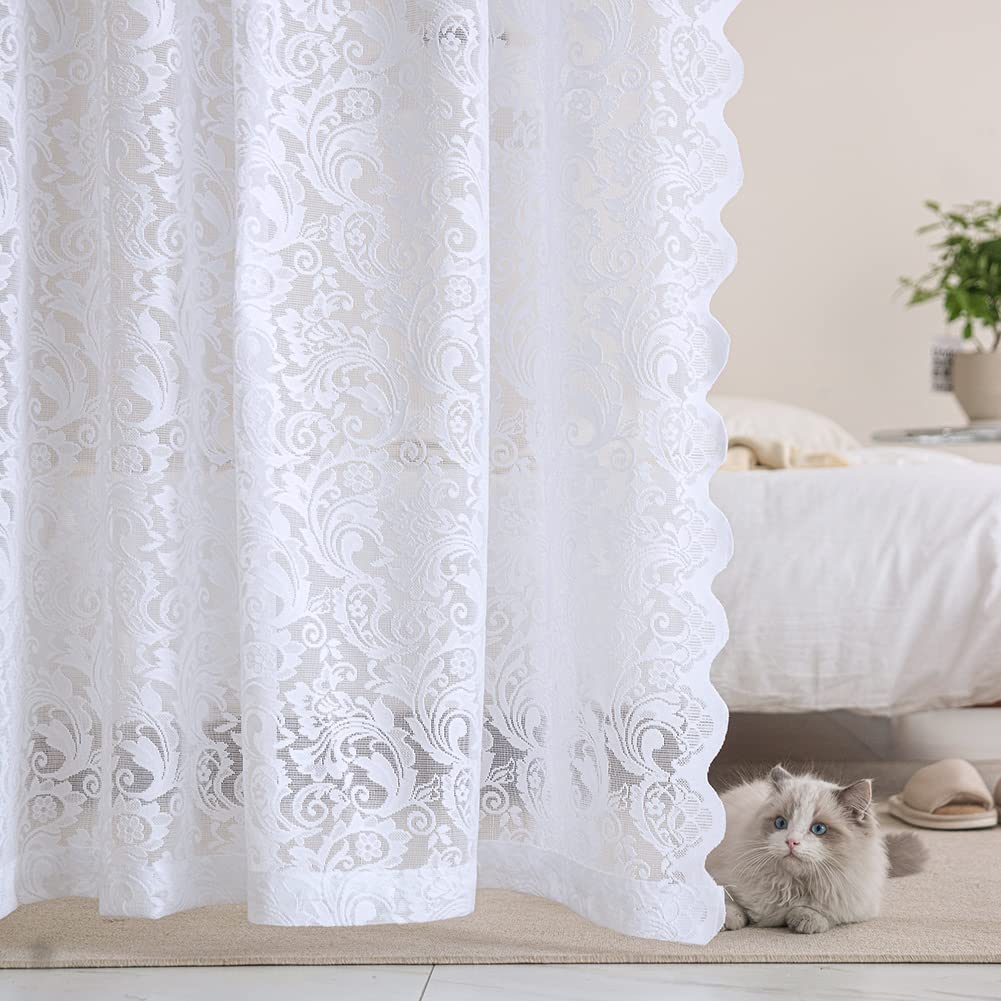 Aligogo Lace Curtains 96 Inches Long-French Country Lace Sheer Curtains Farmhouse Floral Window Panel For Old House Set Of 2, 52