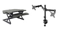 Rocelco 46" Height Adjustable Corner Standing Desk Converter with AC Outlet USB Charger and Dual Monitor Arm Mount - Stand Up Tabletop Riser Workstation - Keyboard Tray - Black (R CADRB-46-ACUSB-DM2)