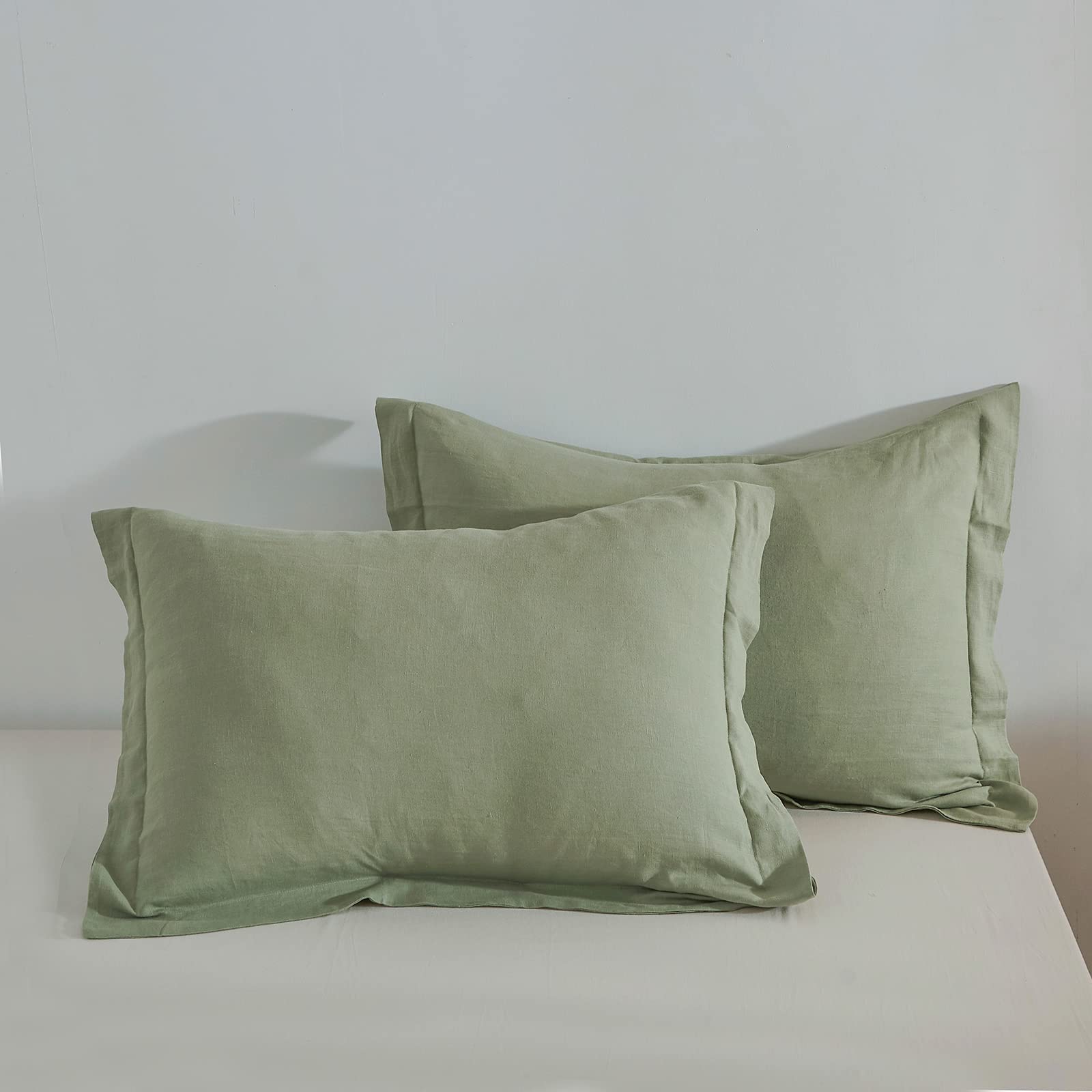 Simple&Opulence 100% Belgian Linen Pillow Shams -Set Of 2, Standard Size - Basic Style Breathable Pure Linen Suitable For Home - Soft And Durable With Envelope Closure (20''X 26'', Sage Green)