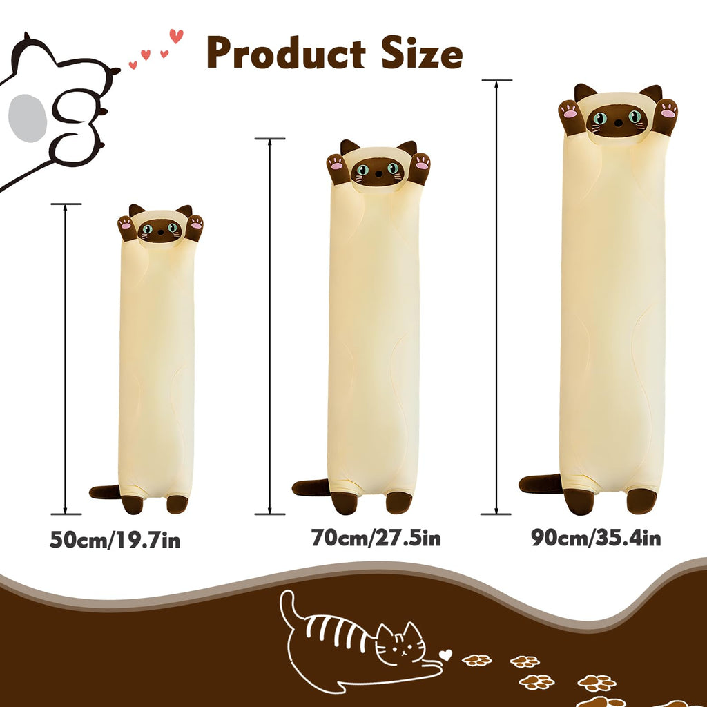 Nxnynz Long Cat Plush Pillow, 19.6In Cute Yellow Cat Plushie Stuffed Animals Body Pillow, Kawaii Kitten Soft Plushie Doll Toy Bi
